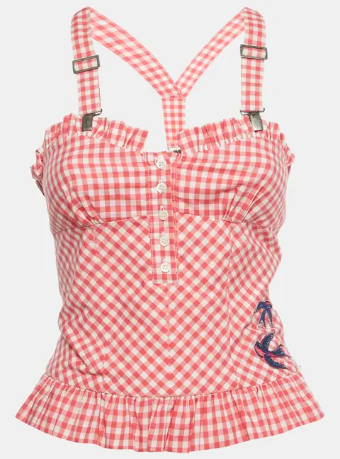 McQ by Alexander McQueen Pink Gingham Print  Suspender Strap Top S