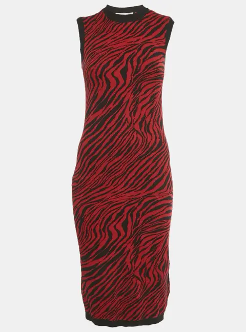 McQ by Alexander McQueen Red Animalskin Pattern Wool Midi Dress XXS