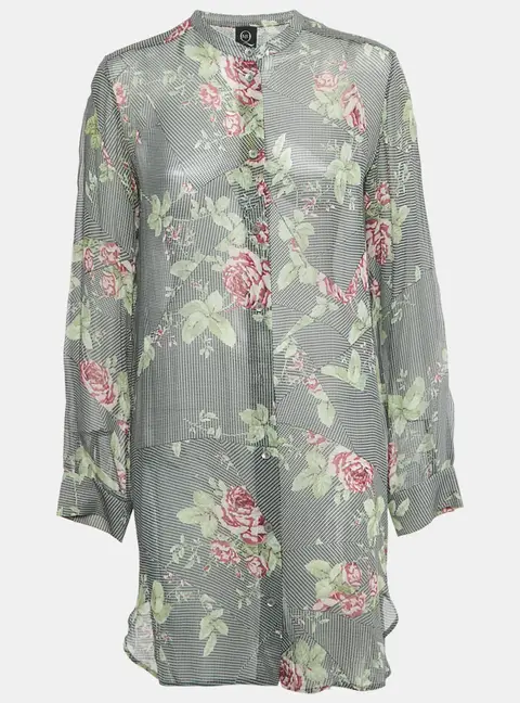McQ by Alexander McQueen Black /White Printed Silk Sheer Shirt Dress M