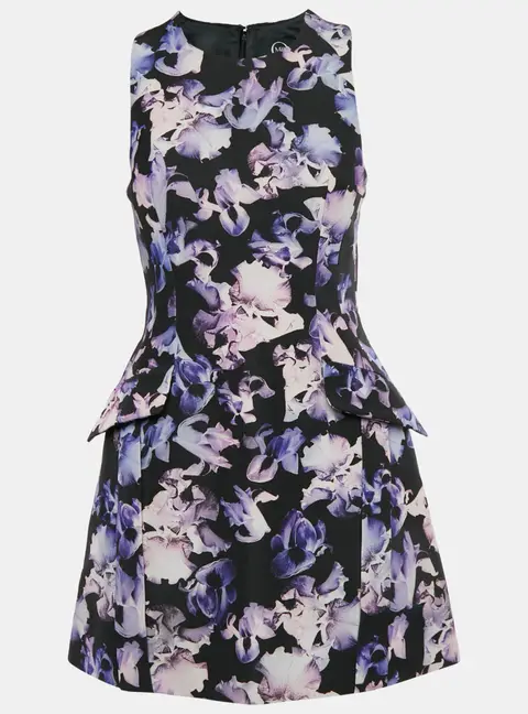 McQ Alexander McQueen Purple Floral Print Gabardine Mini Dress S