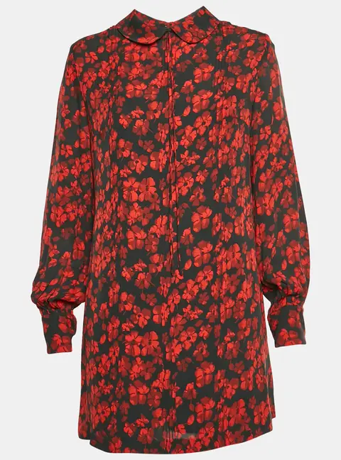 McQ By Alexander McQueen Black/Red Floral Print Long Sleeves Mini Dress M