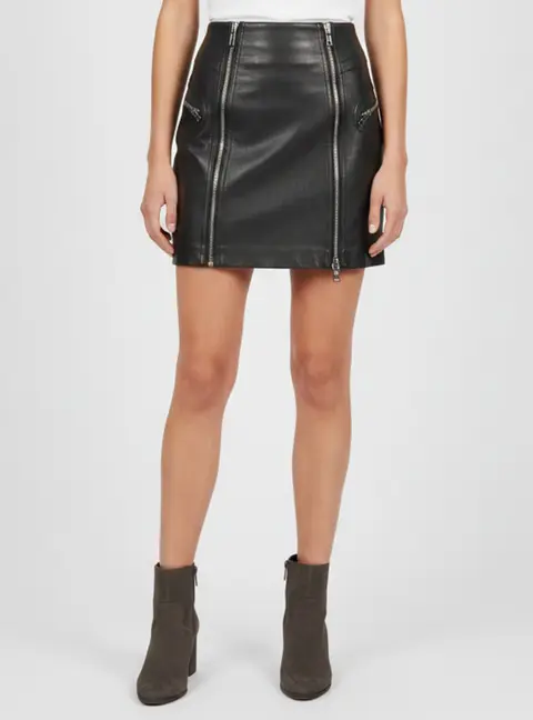 McQ By Alexander McQueen Black Leather Zip Detail Mini Skirt S