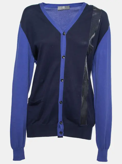 McQ by Alexander McQueen Blue Knit Button Front Long Sleeve Cardigan L