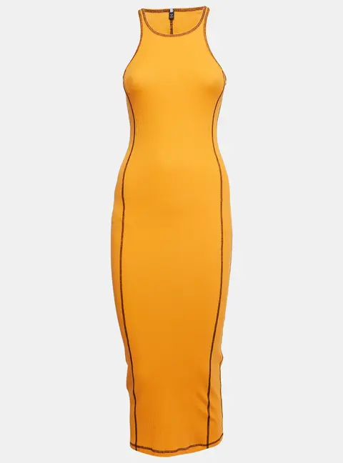 McQ by Alexander McQueen Orange Rocket Rib Knit Tank Dress XXS