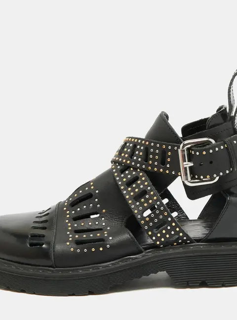 McQ Alexander McQueen Size 38 Black Leather Dalston Cut Out Studded Ankle Boots