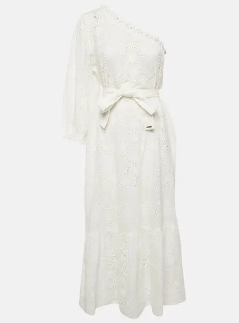 Melissa Odabash White Broderie Anglaise One Shoulder Midi Dress S