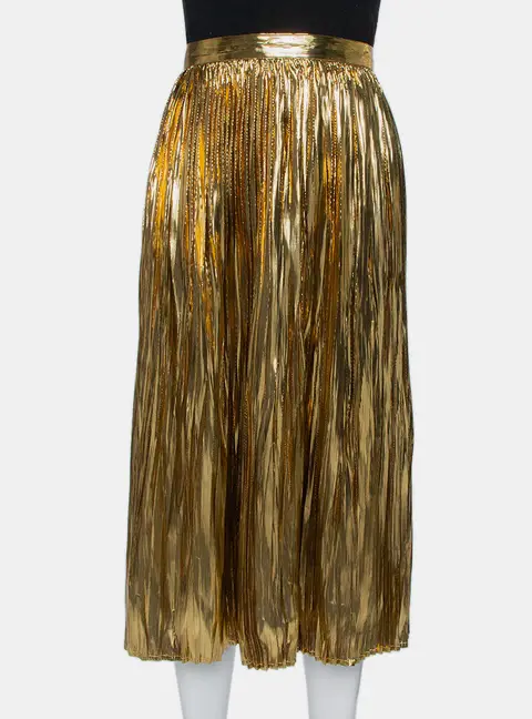 Mes Demoiselles Gold Lurex Silk Pleated Sadiola Midi Skirt S