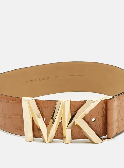 Michael Kors S Waist Belt Brown Crocodile Embossed Leather