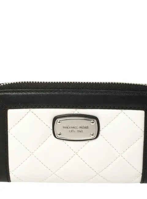 Michael Kors White/Black Quilted Leather Wristlet Wallet