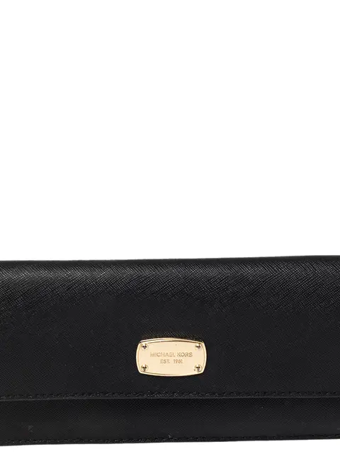 Michael Kors Black Leather Flap Continental Wallet