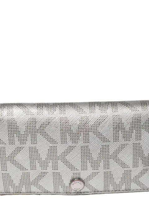 Michael Kors Metallic Silver Signature Coated Canvas Bifold Wallet