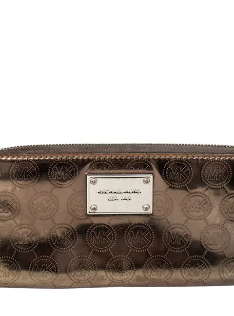 Michael Kors Metallic Gold Leather Jet Set Zip Around Wallet