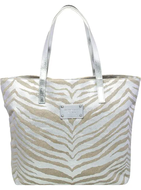 Michael Kors Beige Canvas and Patent Leather Tote Bag