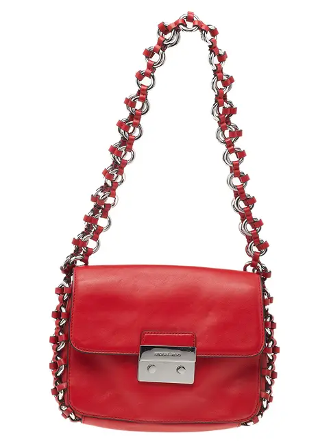 Michael Kors Red Leather Piper Flap Shoulder Bag