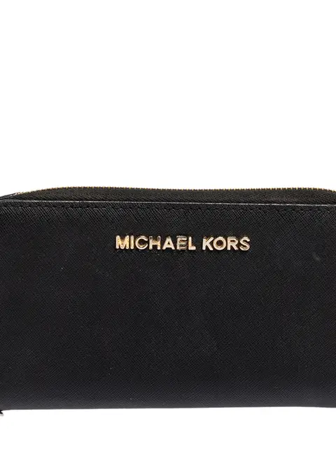 Michael Kors Black Leather Jet Set Zip Around Wallet