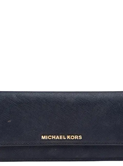 Michael Kors Navy Blue Saffiano Leather Jet Set Travel Flat Wallet