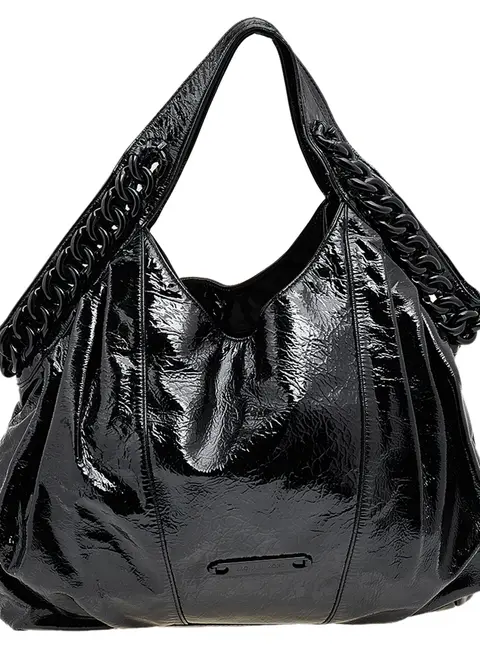 Michael Kors Black Patent Leather Chain Hobo