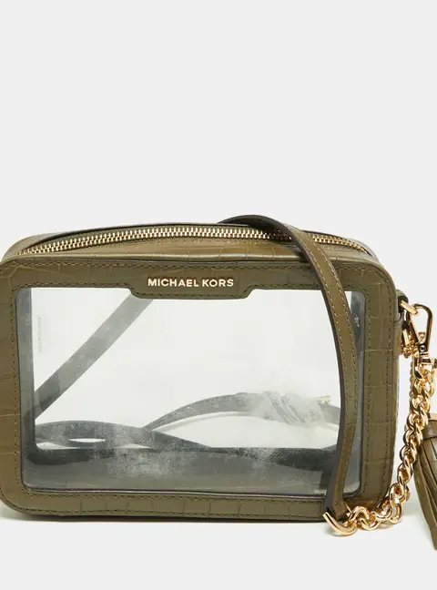 Michael Kors Green Croc Embossed Leather and PVC Crossbody Bags