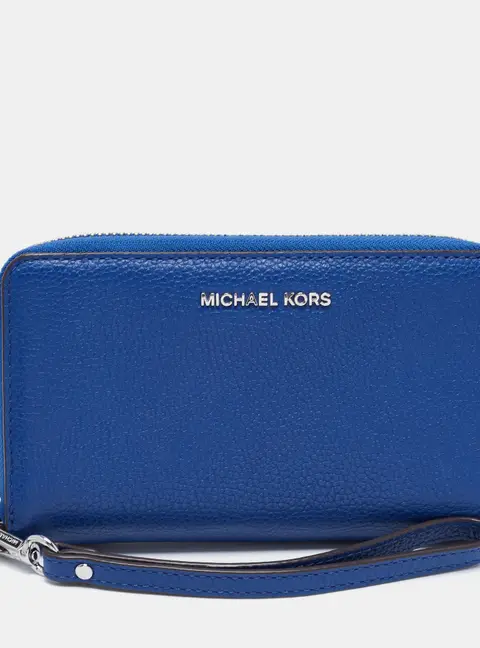 Michael Kors Blue Leather Jet Set Zip Around Wristlet Wallet