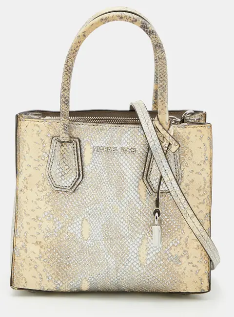 Michael Kors Beige/Gold Python Embossed Leather Small Mercer Tote