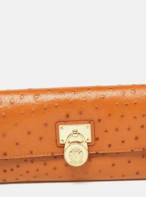 Michael Kors Tan Ostrich Embossed Leather Flap Continental Wallet