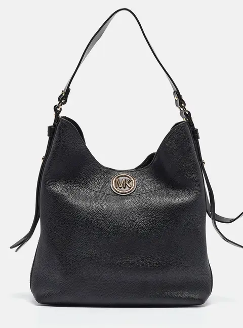 Michael Kors Black Pebbled Leather Large Bowery Shoulder Bag