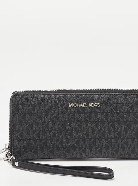 Michael Kors Black/Grey Signature Coated Canvas Zip Around Wallet
