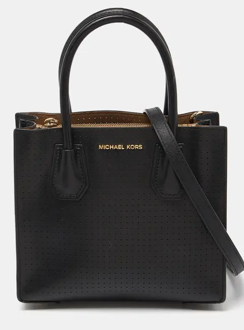 Michael Kors Black Perforated Leather Mercer Tote