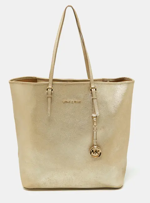 Michael Kors Jet Set Large Gold Leather Shopper Tote