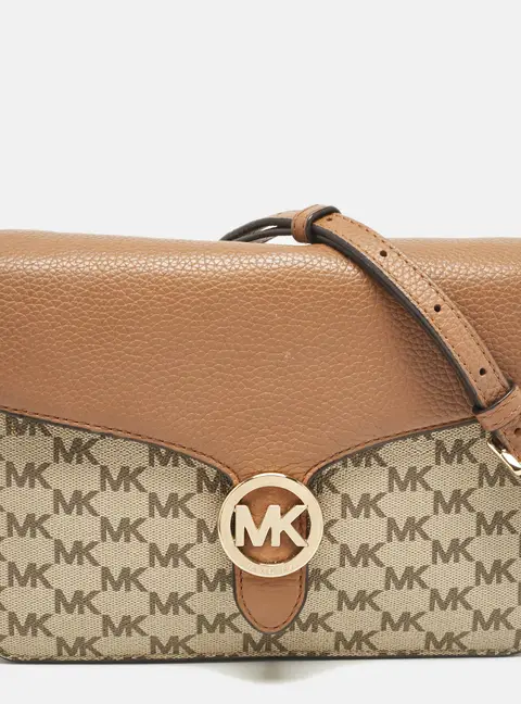 Michael Kors Beige/Brown Signature Coated Canvas and Leather Fulton Crossbody Bag