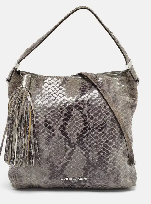 Michael Kors Bedford Grey Snakeskin Embossed Leather Shoulder Bags