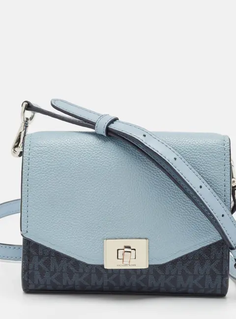 Michael Kors Two Tone Blue Signature Coated Canvas and Leather Crossbody Bag