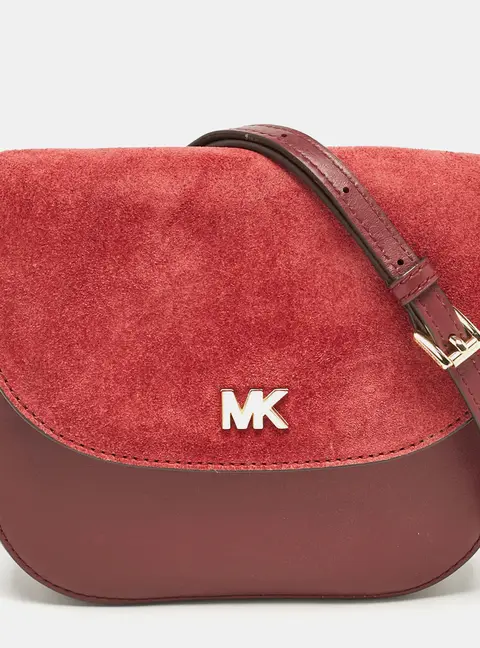 Michael Kors Burgundy Leather and Suede Half Dome Crossbody Bag
