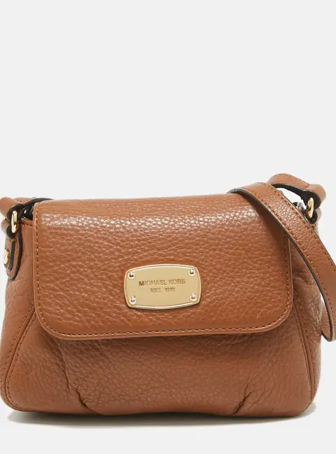 Michael Kors Brown Leather Jet Set Flap Crossbody Bag