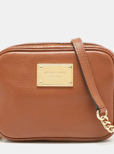 Michael Kors Brown Leather Mini Camera Crossbody Bag