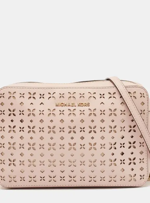 Michael Kors Light Pink Leather Lasercut East West Crossbody Bag