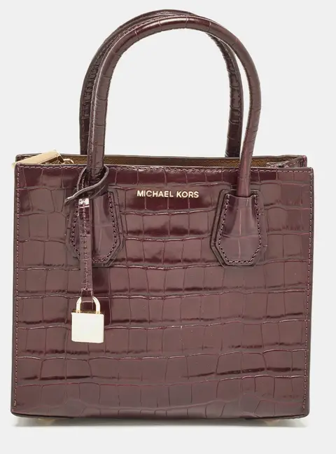 Michael Kors Mercer Burgundy Croc Embossed Leather Tote Bag