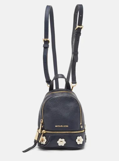 Michael Kors Navy Blue Leather Floral Rhea Backpack