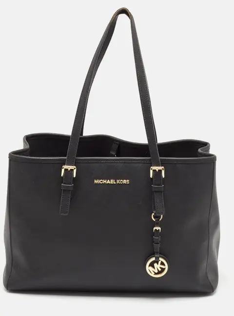 Michael Kors Jet Set Travel Black Leather Tote Bag