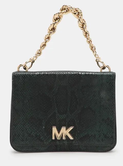 Michael Kors Green Python Embossed Leather Turn Lock Shoulder Bag