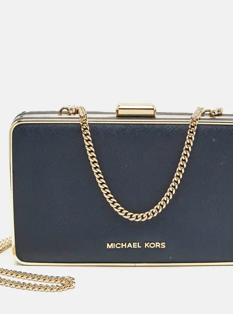 Michael Kors Blue Leather Elsie Box Chain Clutch