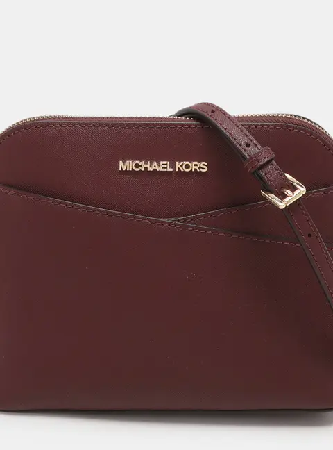 Michael Kors Burgundy Leather Medium Jet Set Travel Dome Crossbody Bag