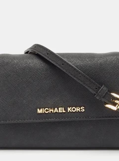 Michael Kors Black Leather Flap Wallet On Chain