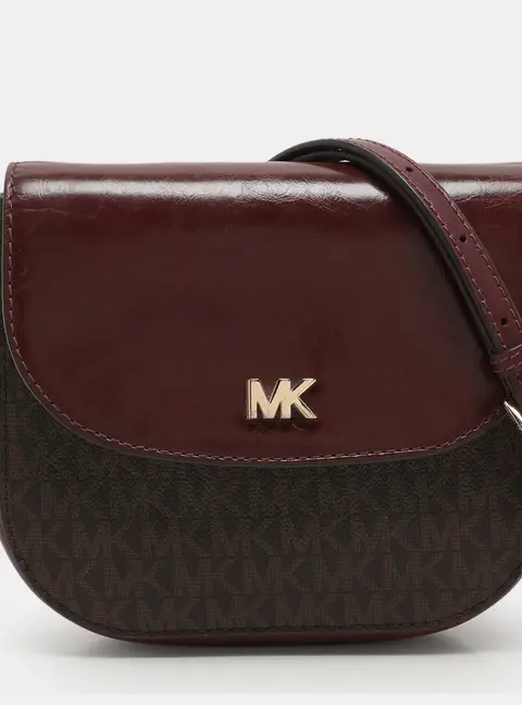 Michael Kors Burgundy/Brown Signature Coated Canvas and Leather Mott Crossbody Bag