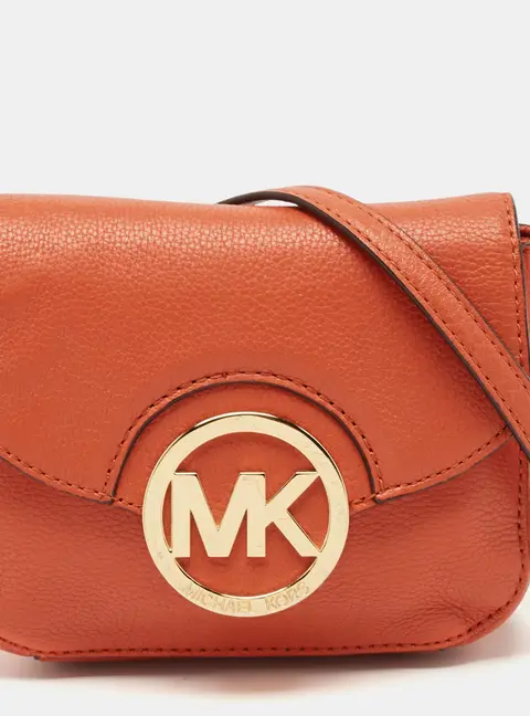 Michael Kors Fulton Orange Leather Mini Crossbody Bag