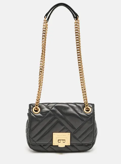 Michael Kors Black Quilted Leather Small Vivianne Flap Shoulder Bag