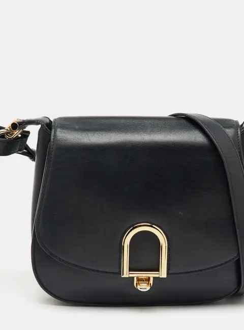 Michael Kors Black Leather Large Delfina Flap Saddle Bag