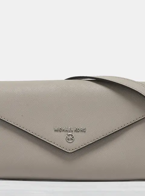 Michael Kors Grey Leather Envelope Flap Wallet On Chain