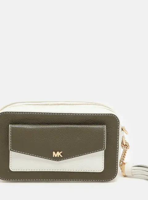 Michael Kors White/Olive Leather Maeve Crossbody Bag