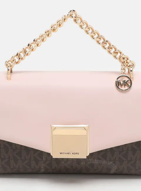 Michael Kors Brown/Pink Signature Coated Canvas And Leather Small Lita Crossbody Bag